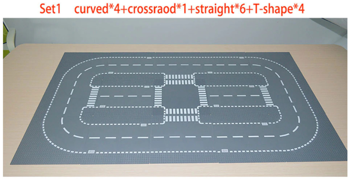 Lego Set Routes Droites, Virages, Intersection-T, Carrefour Grise