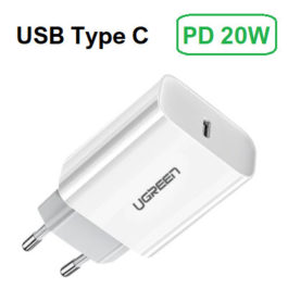 Chargeur USB Type C 20W, Ugreen (iPhone 12, Samsung S21)