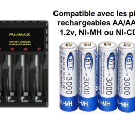 Chargeur USB pour pile rechargeable AA/AAA, noir